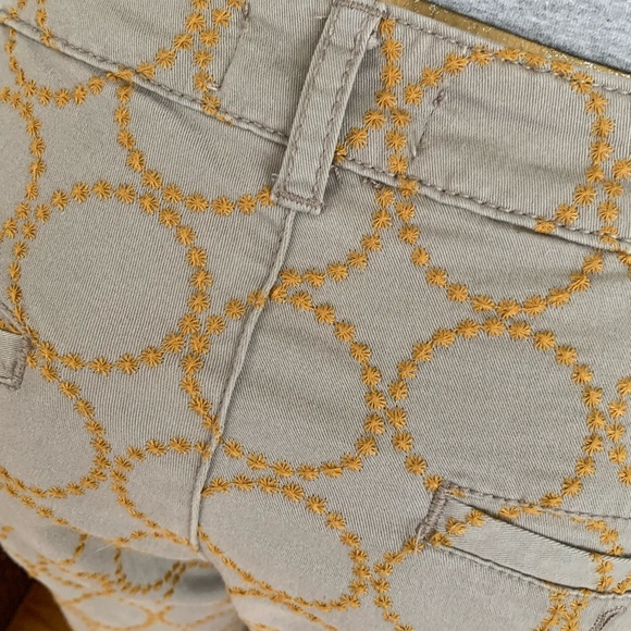 Anthropologie khaki pants with yellow embroidery cropped size 28 - Picture 5 of 5